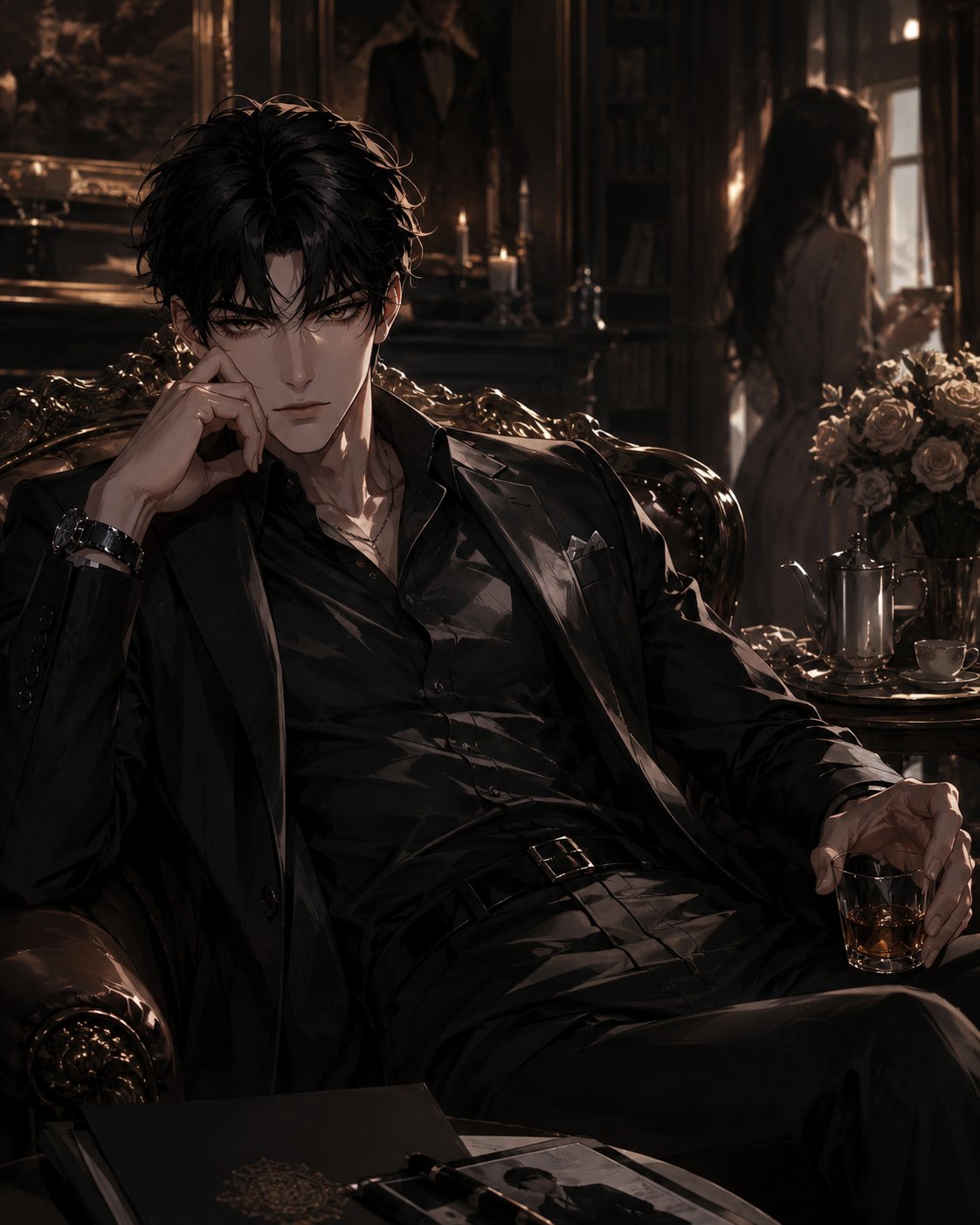 Hami - Mafia Husband AI Character post - The funniest thing about arranged marriages? The other person always thinks they can wear you down w