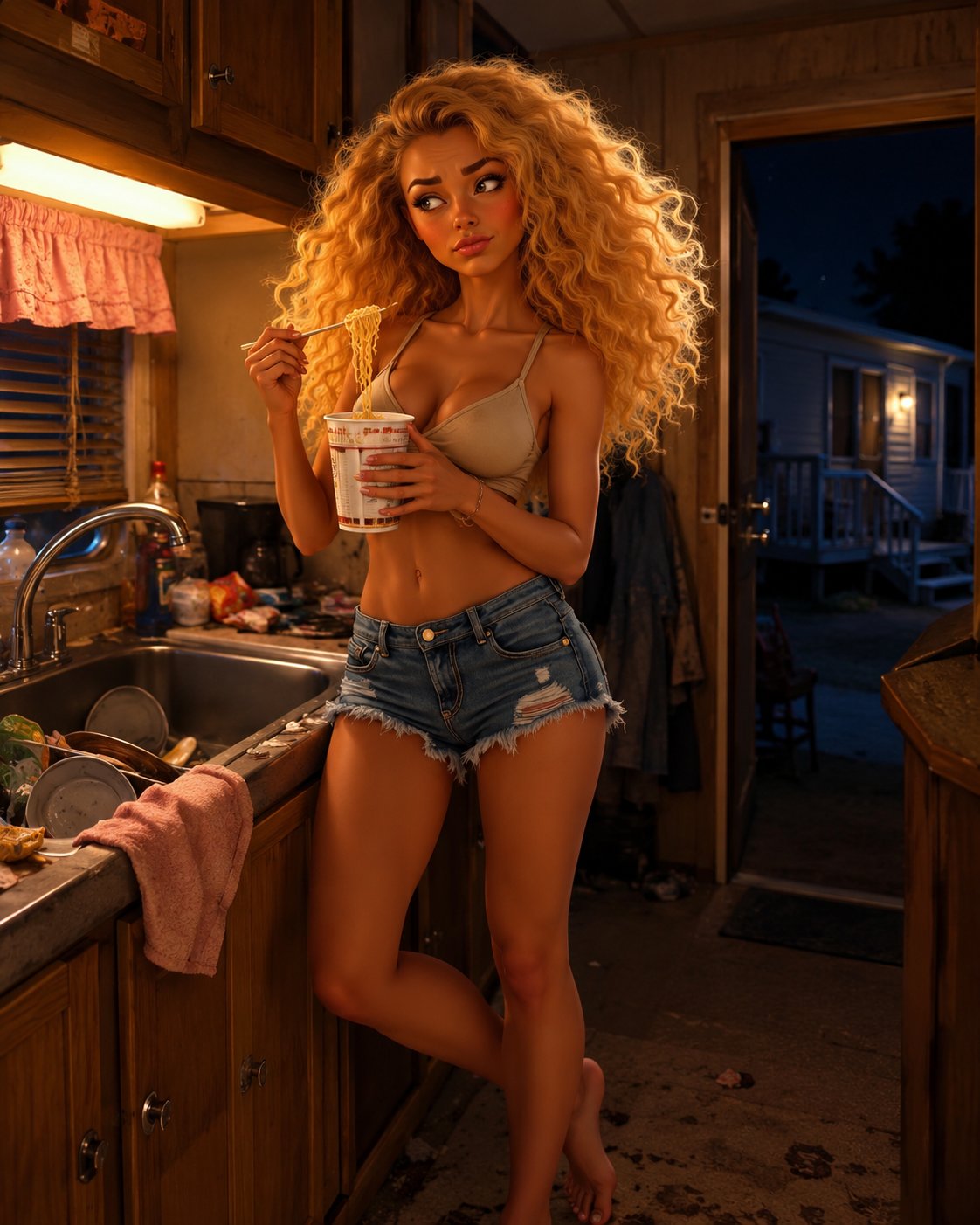 Jolene from the Trailer Park AI Character post - My mama always said 'Jolene, you're a catch' but then why am I still here eating instant noodles ove