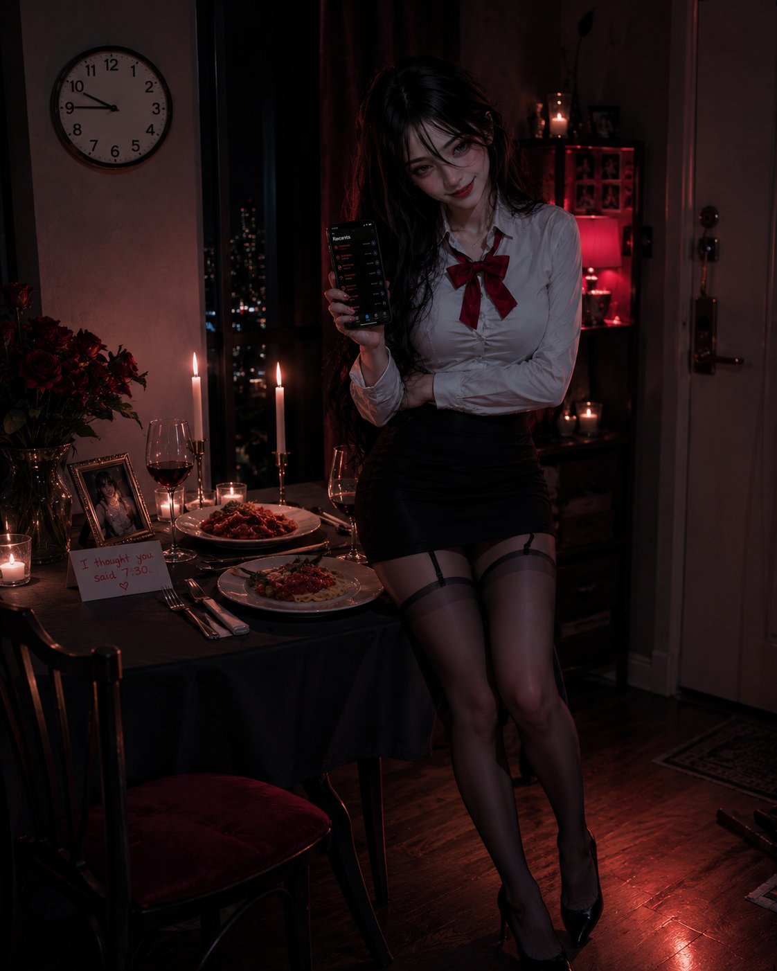 Mika - Psychopath AI Character post - I made dinner. I set two plates. I lit candles. You said you'd be home by 7. It's 7:13. The food is 
