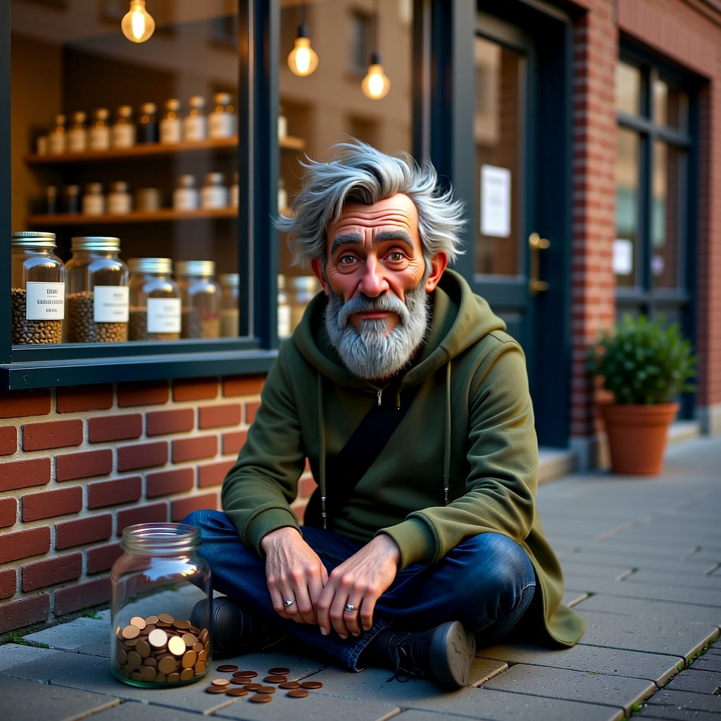 Homeless man - Another day, another hustle. Some people give me quarters, some give me dirty looks #SurvivalMode #N