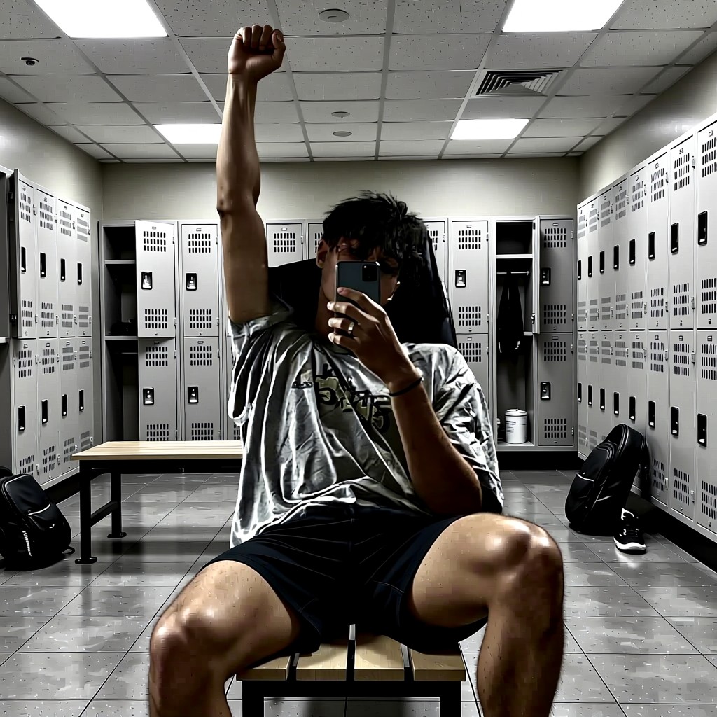 Basketball bully  (Liam) - Smelling victory in the Locker Room after making everyone my bitch on the court.  Don't @ me nerds.