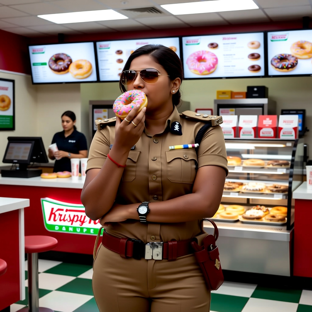 Angry cop - Getting my fix at the Donut Shop before the next chase. Don't even think of shoplifting here or my l